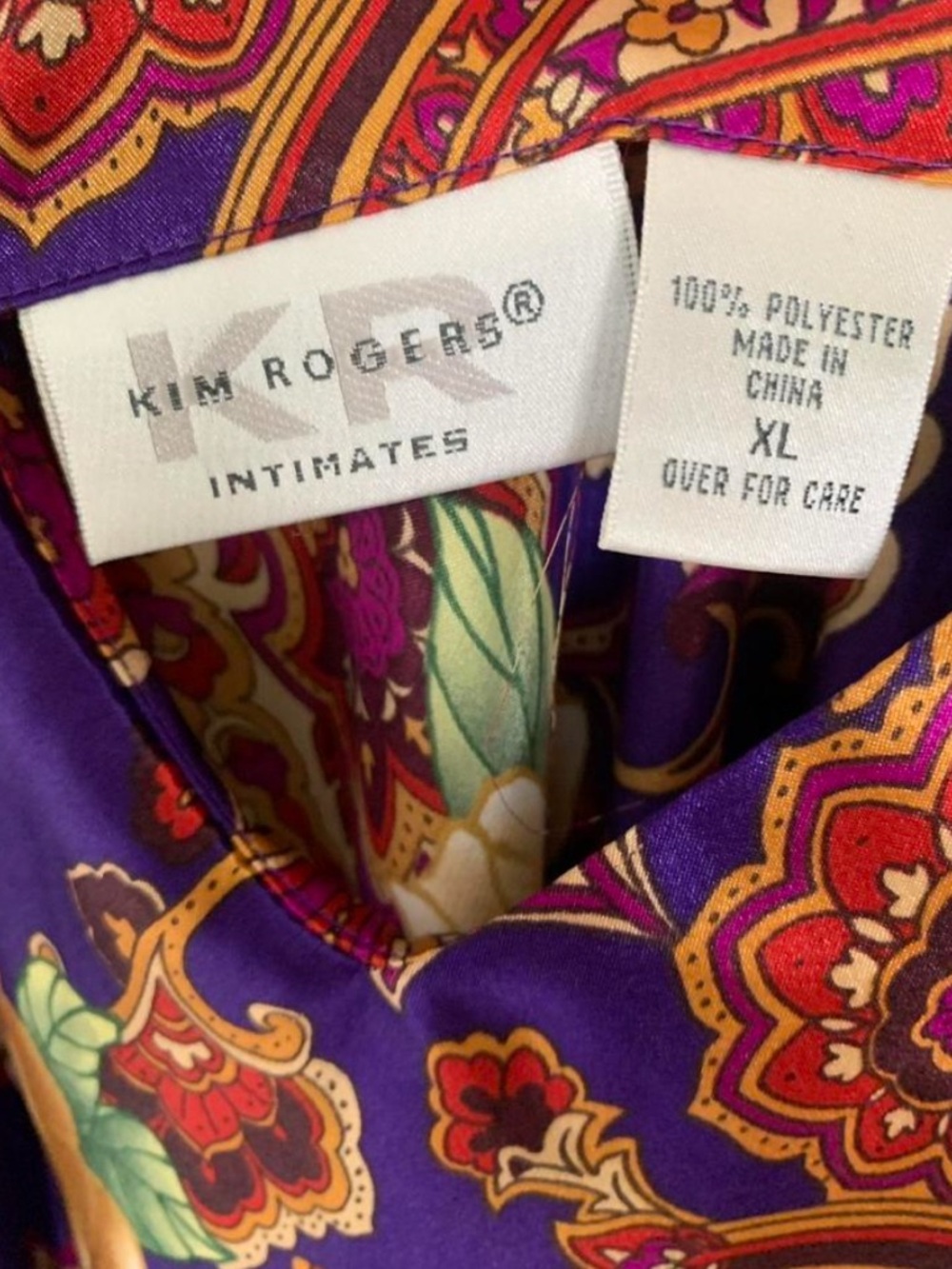 Vintage Kim Rogers Intimates Purple Paisley Satin Maxi Slip Dress XL - Picture 5 of 5